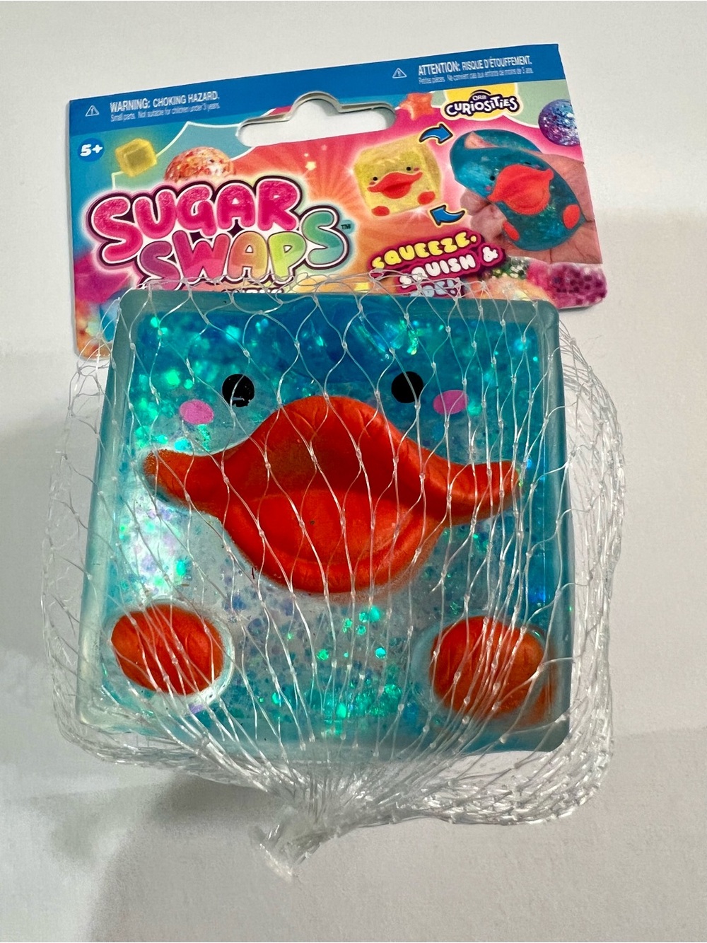 🩵Sugar Swaps Blue Duck Cube Squishy-Blue Glitter with Orange Beak